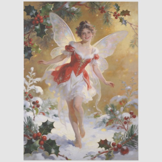 Fantasy Whimsical Winter Fairy Red Holly TMF26 Tissue Paper (Front)