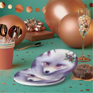 Fantasy White Baby Fox with Lavender Eyes Paper Plates