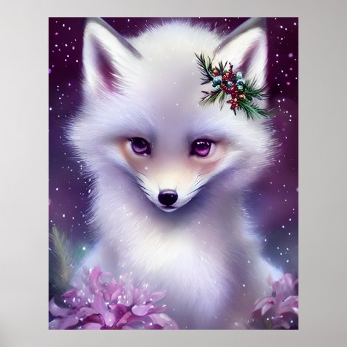 Fantasy White Baby Fox with Lavender Eyes Poster