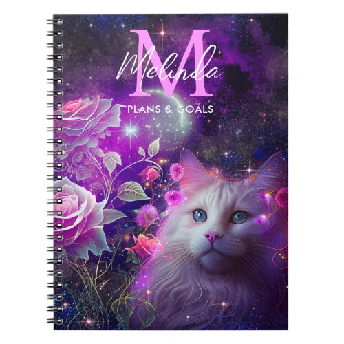 Fantasy White Cat and Roses Notebook