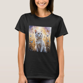 Fantasy White Cat Butterflies T-Shirt