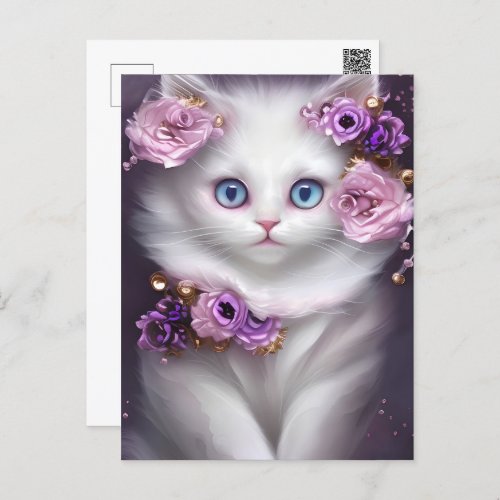 Fantasy White Cat Postcard