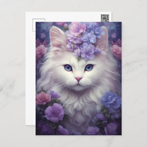 Fantasy White Cat Postcard