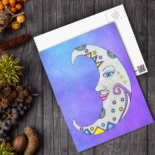 Fantasy White Crescent Moon Colorful Markings Postcard