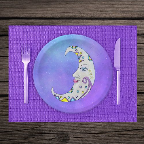 Fantasy White Crescent Moon Fancy Abstract Marking Paper Plates