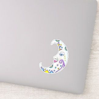 Fantasy White Crescent Moon with Face Colorful Sticker
