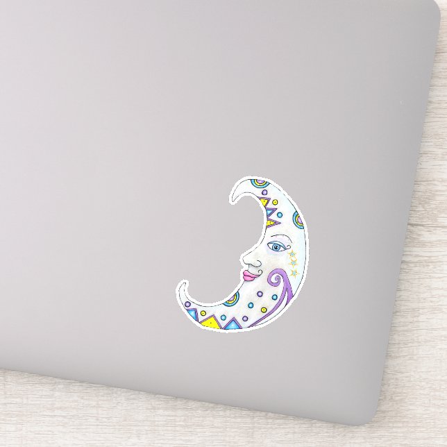 Fantasy White Crescent Moon with Face Colorful Sticker (Detail)