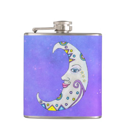Fantasy White Decorated Crescent Moon Bright Color Flask