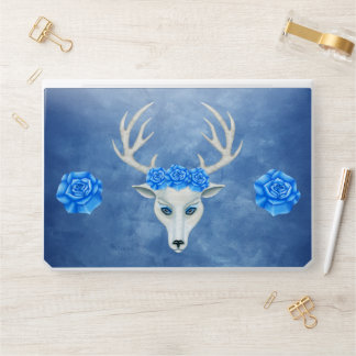 Fantasy White Deer Head Antlers Big Blue Roses HP Laptop Skin
