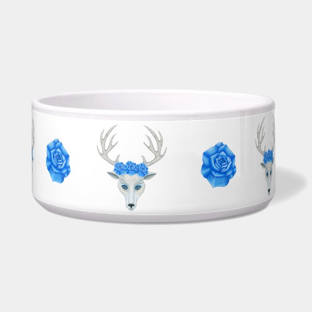 Fantasy White Deer Heads Antlers Blue Eyes Roses Bowl (Right)