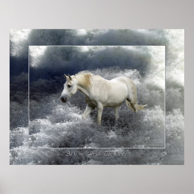 Fantasy White Horse & Ocean Surf Poster (Front)