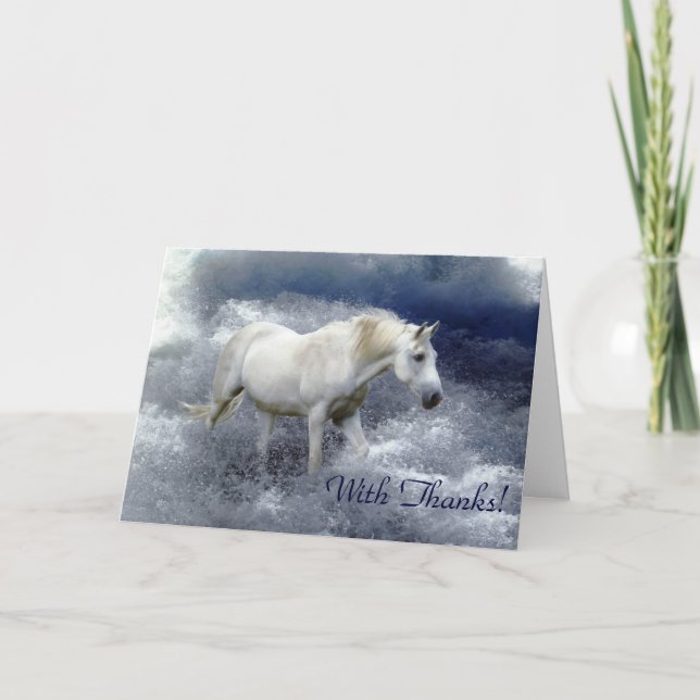 Fantasy White Horse & Ocean Surf Thank You Cards (Front)