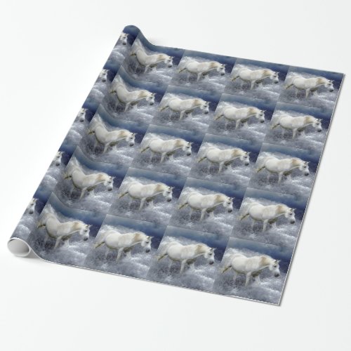 Fantasy White Horse  Ocean Surf Wrapping Paper