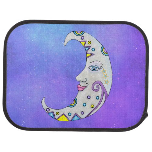 Fantasy White Moon Abstract Colorful Design Purple Car Floor Mat