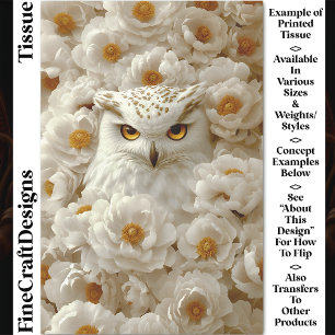Fantasy White Owl, Cream Peonies CY8 Decoupage Tissue Paper