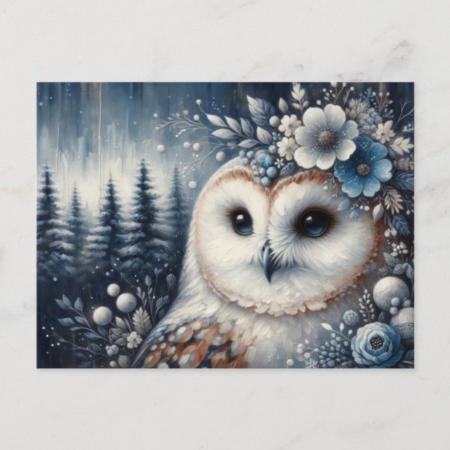 Fantasy White Owl Winter Wonderland Postcard (Front)