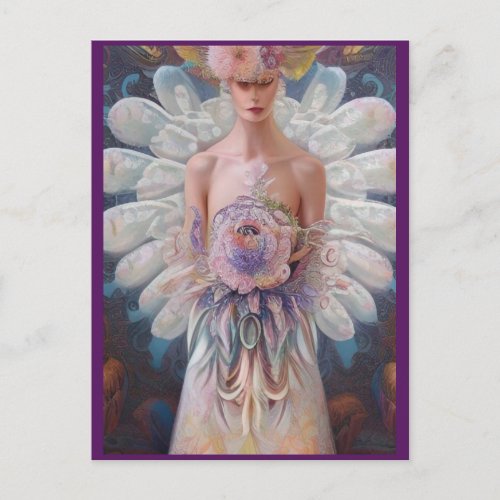 Fantasy White Peacock Wedding Dress AI Art Fashion Postcard