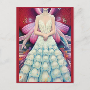 Fantasy White Peacock Wedding Dress AI Art Postcard