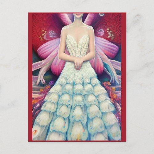 Fantasy White Peacock Wedding Dress AI Art Postcard