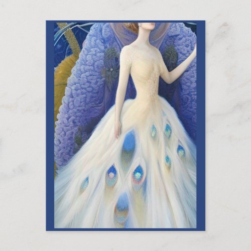 Fantasy White Peacock Wedding Dress Fashion Diva P Postcard