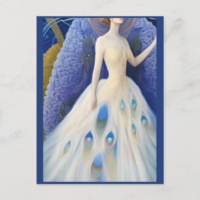 Fantasy White Peacock Wedding Dress Fashion Diva P Postcard (Front)