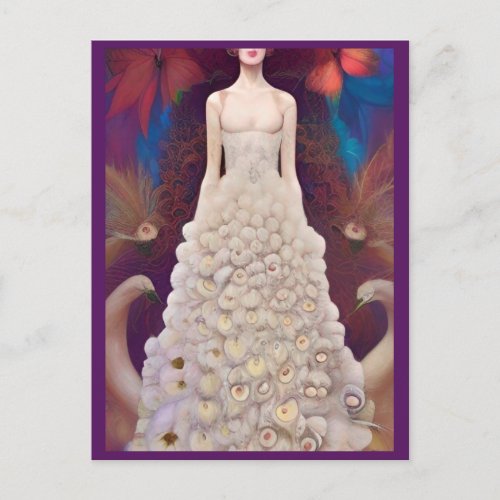 Fantasy White Peacock Wedding Dress Fashion Diva Postcard