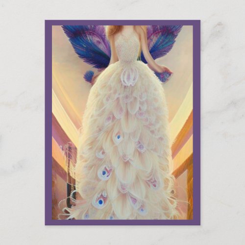 Fantasy White Peacock Wedding Dress Fashionista Postcard