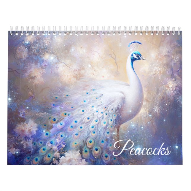 Fantasy White Peacocks in Abstract Style Calendar (Cover)