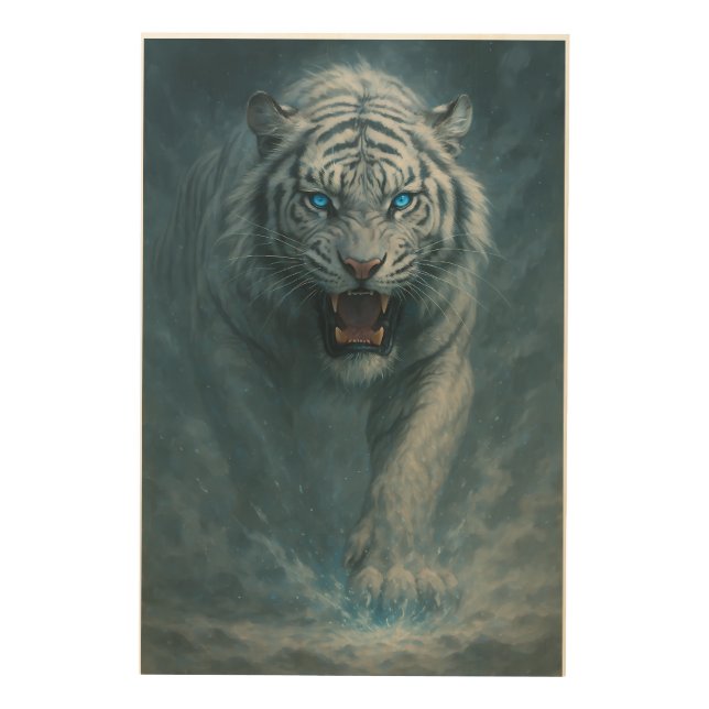 Fantasy White Tiger – Mystic Aura Series | ManJian Wood Wall Art (Front)