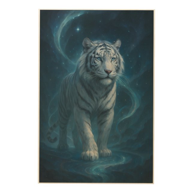 Fantasy White Tiger – Mystic Aura Series | ManJian Wood Wall Art (Front)