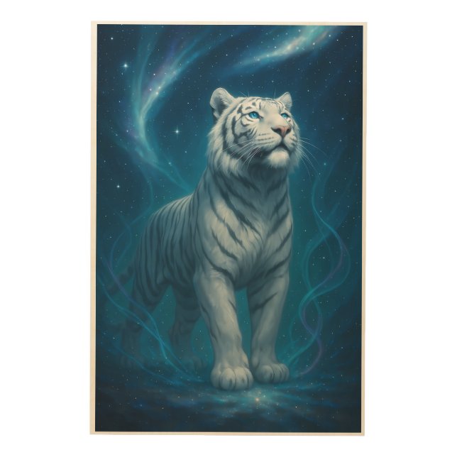 Fantasy White Tiger – Mystic Aura Series Wood Wall Art (Front)