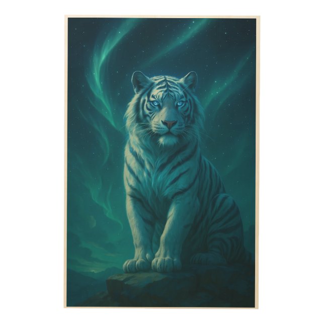 Fantasy White Tiger – Mystic Aura Series Wood Wall Art (Front)