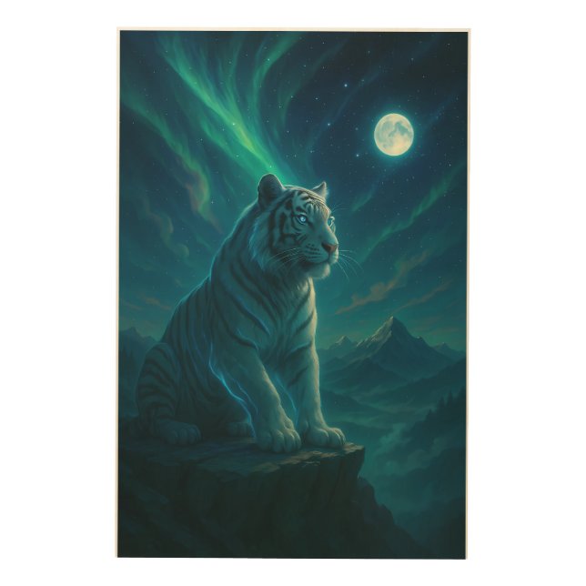 Fantasy White Tiger – Mystic Aura Series Wood Wall Art (Front)