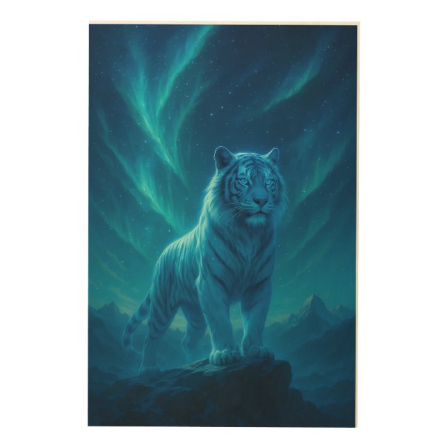 Fantasy White Tiger – Mystic Aura Series Wood Wall Art (Front)