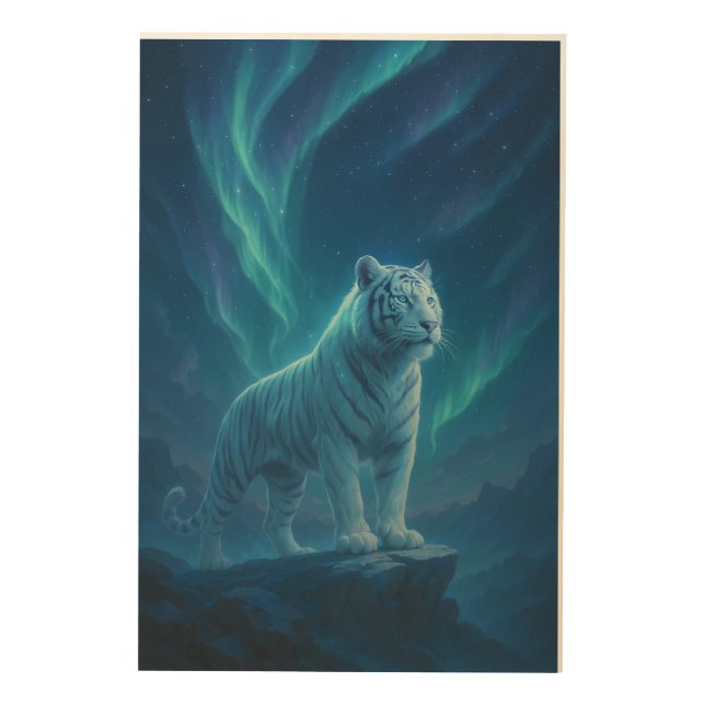 Fantasy White Tiger – Mystic Aura Series Wood Wall Art (Front)