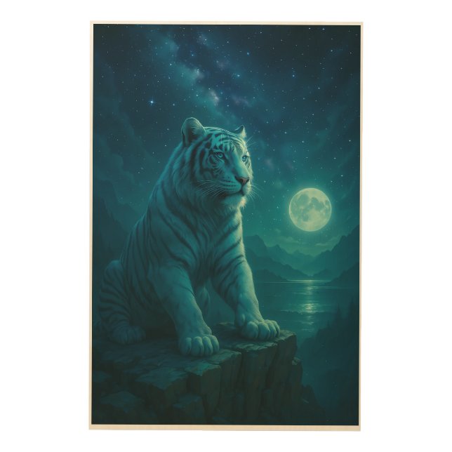 Fantasy White Tiger – Mystic Aura Series Wood Wall Art (Front)