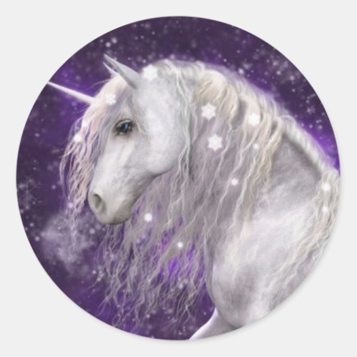Fantasy White Unicorn Classic Round Sticker