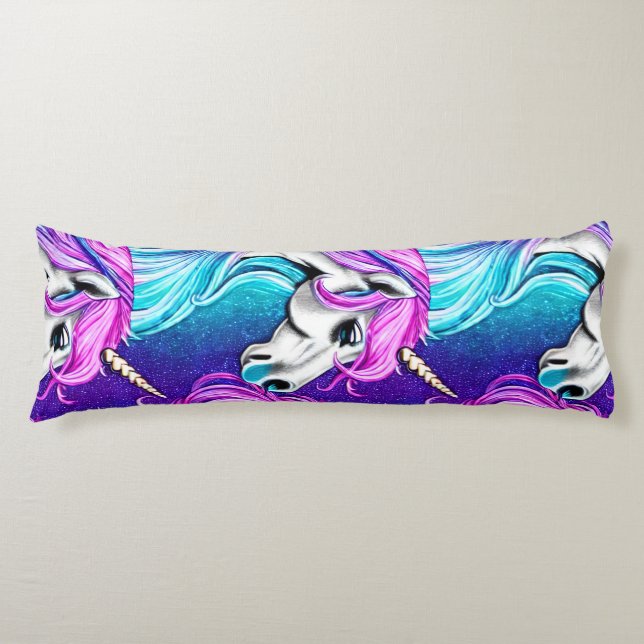 Fantasy White Unicorn Seamless Pattern Body Pillow (Front)