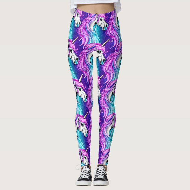 Fantasy White Unicorn Seamless Pattern Leggings (Front)