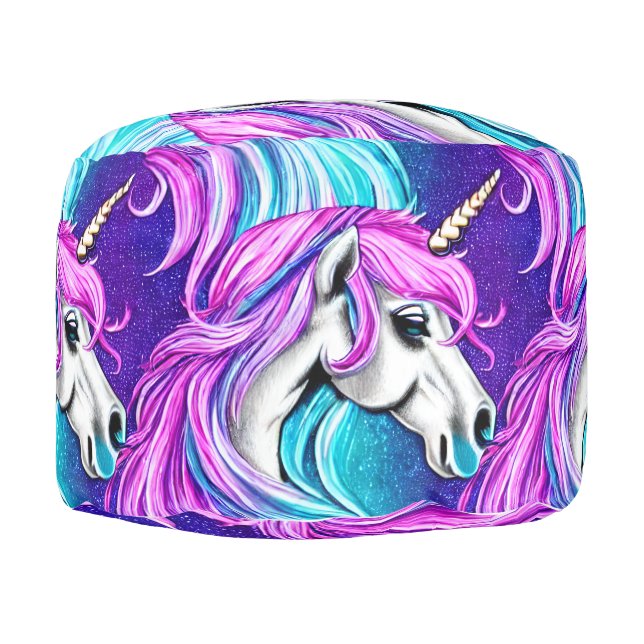 Fantasy White Unicorn Seamless Pattern Pouf (Right)