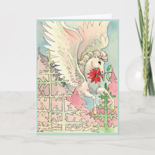 Fantasy White Winged Horse Christmas Card