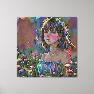 *~ Fantasy Wild Flowers AP56 Art Painting Girl Canvas Print