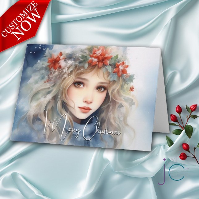 Fantasy Winter Fairy Christmas Holiday  Card (Customizable Text Inside and Outside)