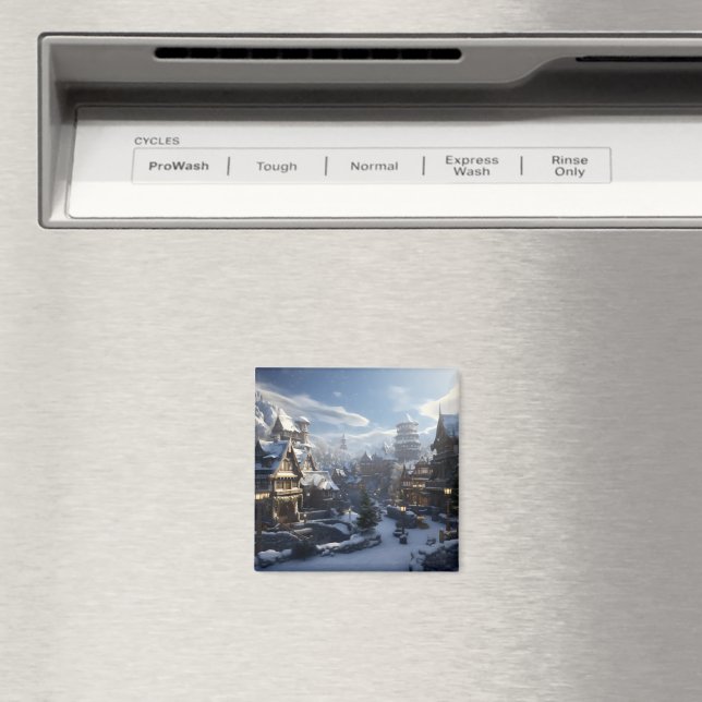 Fantasy Winter Town Magnet (In Situ (Dishwasher))