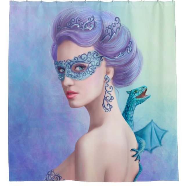 Fantasy winter woman, beautiful snow queen shower curtain (Front)