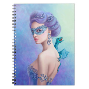 Fantasy winter womanwith blue dragon notebook