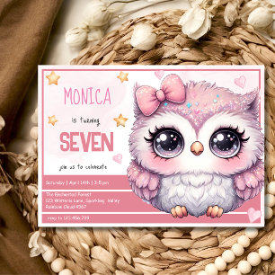 Fantasy wise magic pastel owl kids birthday invitation