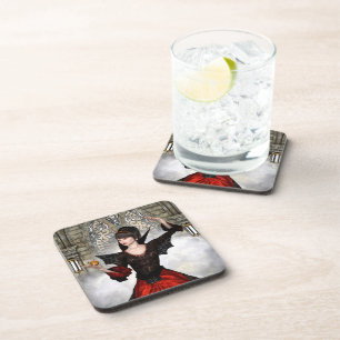 Fantasy Witch - Medieval Castle Halloween Art Beverage Coaster