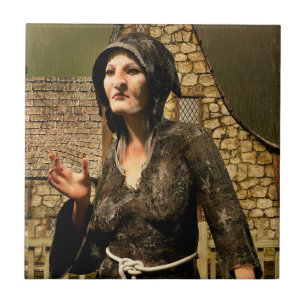 Fantasy Witch Medieval Village Halloween Ceramic Tile