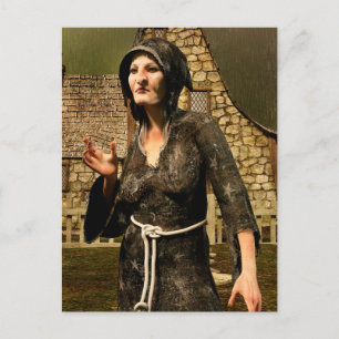 Fantasy Witch Medieval Village Halloween Postcard